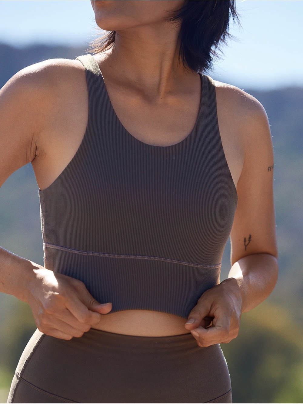 OFFLINE by Aerie Ribbed Scoop Sports Bra Top - Olive Brown L